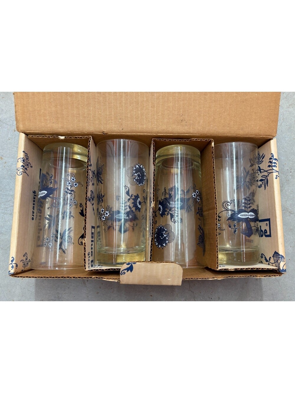 Blue Danube Glassware 15 oz Cooler Tumblers – Set of 4 w/ Box Blue Floral Onion